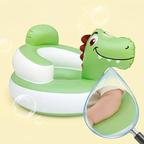 Etiin Inflatable Baby Seat 3D Dinosaur for 6-36 Months Baby Boys & Girls — Built-in Pump, Food-Grade PVC, Wide Anti-Tip Base, Portable Floor Chair, Blow Up Chair Sit Up Practice, Green — view 5
