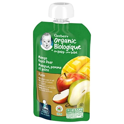 GERBER Organic PURÉE Mango Apple Pear, Baby Food, Meal, 6+ Months, 128 ml, 12 Pack, Packaging May Vary — view 4