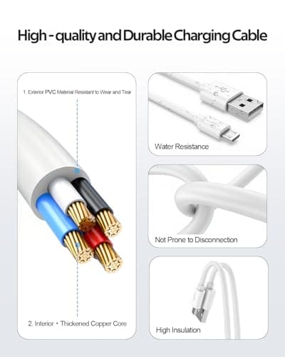 Superer 2 Pack 5ft White Micro USB Charger Cable Fit for PS4 Controller, Xbox One X S, Kindle Paperwhite, Amazon Fire Tablet, Roku Streaming Stick Express Premiere+, Android Phone Data Sync Power Cord — view 2