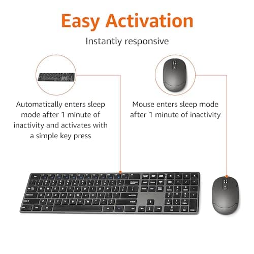 Amazon Basics Ultra Premium Wireless Keyboard and Mouse Combo, Rechargeable, Full-Size with Number Pad, Sleek Design, Plug and Play, Quiet Typing, 2.4GHz USB Receiver, Black — view 4