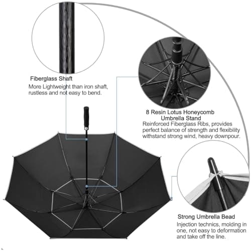 G4Free 68 Inch Automatic Open Golf Umbrella Extra Large Rain Umbrella Oversize Double Canopy Vented Windproof Waterproof Stick Umbrellas (Black) — view 5