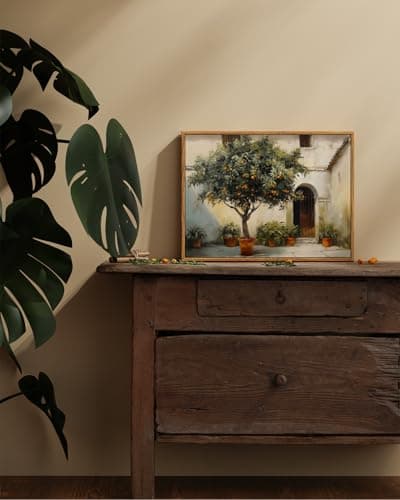 ARPEOTCY Vintage Framed Canvas Wall Art, Courtyard Orange Tree — view 4