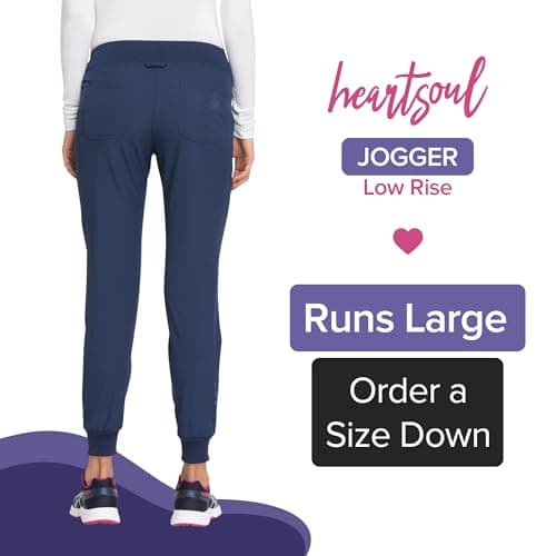 HeartSoul Jogger Scrub Pants for Women, Break On Through Stretch Fabric HS030, Navy, Medium