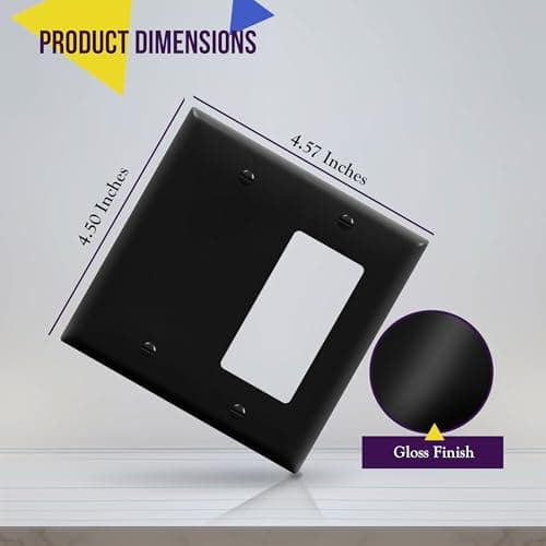 ENERLITES Combination Decorator Rocker/Blank Outlet Wall Plate, Standard Size, 2-Gang 4.50 inch x 4.57 inch Light Switch Cover, Polycarbonate Thermoplastic, UL Listed, 880131-BK, Black