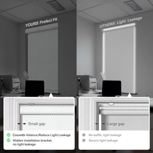 Boolegon Blackout Roller Shades for Windows,Cordless,Linen Fabric,Roller Blinds,Thermal Insulated Fabric UV Protection,Window Shades for Home,Door,Bedroom,Office,Blackout-White,Custom Size — view 3