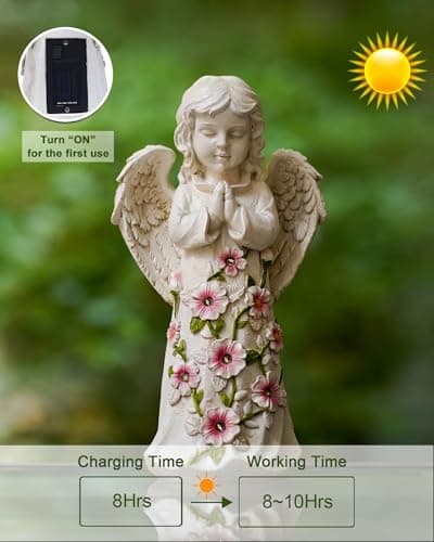 Angel Outdoor Garden Decor Statues – Solar Garden Figurines Gifts for Mom Grandma or Cemetery Decorations for Grave Garden Memorial Stones — view 5