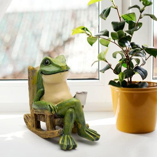 Solar Frog Garden Ornaments Outdoor, Home Decor Garden Frogs Figurine with Waterproof Led Lights Decorations for Patio Balcony Yard Unique Housewarming Gifts for Patio,Yard,Lawn Ornament — view 4