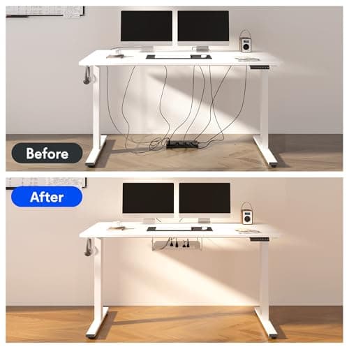 FLEXISPOT EN2 Whole-Piece Standing Desk with Clamp Power Strip, 48 x 24'' Electric Stand Up Height Adjustable Desk with Cable Management (Gray Frame + 48" White Desktop, 2 Packages) — view 5