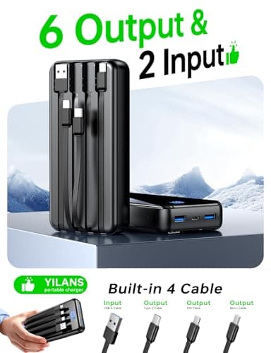 Portable Charger,50000mAh Power Bank Built-in Cable, 22.5W PD USB C In & Out Fast Charging, External Battery Pack with 6 Output & 2 Input, Travel Camping Essential for iPhone 17/16/15/14/13/12(Onyx) — view 2