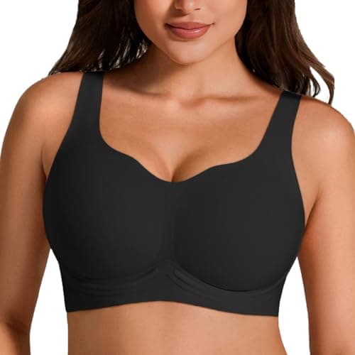 Showyoo Wireless Bras for Women Push Up Jelly Bra Minimizer Full Coverage Supportive Seamless Bralettes Soft Black
