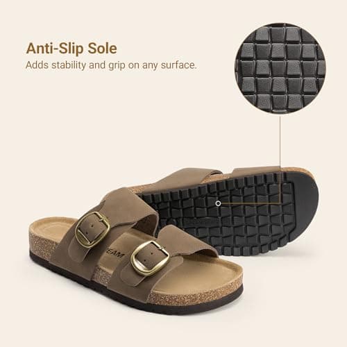 DREAM PAIRS Women's Genuine Cork Footbed Slide Sandals Comfortable Arch Support Cushioned Flat Sandals Summer Shoes,Size 8,Brown,SDSS26004W — view 6