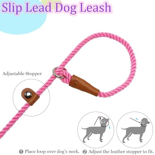 YUCFOREN 6ft Cotton Slip Lead Dog Leash for Small Dogs, Super Soft Puppy Training Leash, 1/4" Lightweight Braided Pet Leashes for S, Xs Breeds Pink