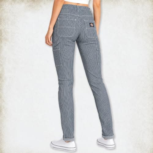 Dickies Women's Casual Slim Fit Carpenter Pant - Non-Stretch - Runs Small, Hickory Stripe, 26
