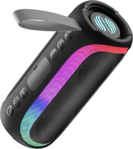 Portable Bluetooth Speaker, IPX6 Waterproof 20W HiFi Stereo Sound with Deep Bass 12H Playtime BT 5.2 Wireless TWS 7 Color Lights soundbox for Smartphone/Tablet/All Occasions