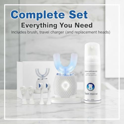 360° Ultrasonic U-Shaped Electric Toothbrush – Hands-Free Auto Cleaning with Foam Mousse, 4 Brush Heads, LED Light & Charging Base for Adults (White) — view 4
