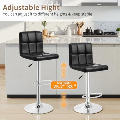 BestOffice Counter Height Bar Stools Set of 2 PU Leather Swivel BarStools for Kitchen Stool Height Adjustable Counter Stool Barstools Dining Chair with Back (Black) — view 3