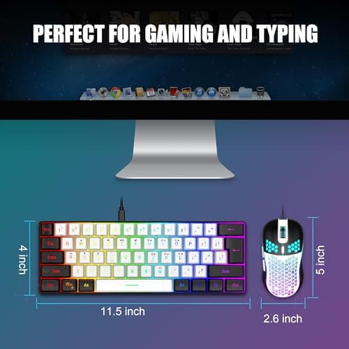 RedThunder 60% Gaming Keyboard and Mouse Combo, Ultra-Compact 61 Keys RGB Backlit Mini Keyboard, Lightweight 7200 DPI Honeycomb Optical Mouse, RGB Wired Gaming Set for PC PS5 Xbox Gamer(WhiteBlack) — view 5