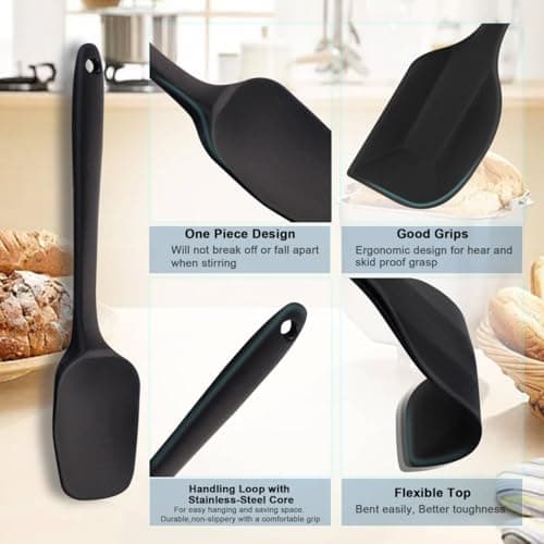 Silicone Spatula Set 6 Pack Food Grade Kitchen Utensils with Silicone Brush Heat Resistant BPA-Free Rubber Kitchen Spatula for Scraping,Baking,Cook,Mixing,Pancake,Jar,Dishwasher Safe,Nonstick,Black — view 2