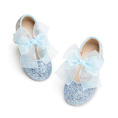 Kiderence Little Toddler Girls Dress Shoes Ballerina Ballet Flats Kids Blue Mary Janes Size 10