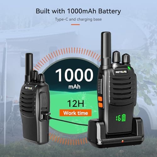 Retevis H777H Walkie Talkies Long Range for Adults, Sturdy 2 Way Radios,Shatterproof Hidden Display, Type-C Charging,VOX, SOS Alarm, Flashlight, License-Free, Two Way Radio for Camping Hiking(2 Pack) — view 2