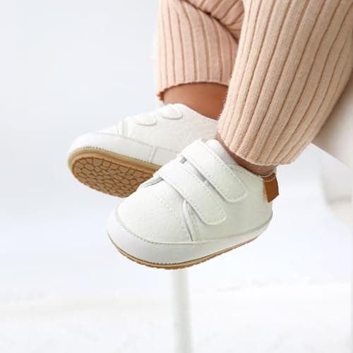 BABSMULY Baby Boys Girls Shoes Non-Slip Rubber Sole High-Top PU Leather Sneakers Infant First Walking Shoes Toddler Crib Shoes Newborn Loafers Flats.(White, 3-6 Months)