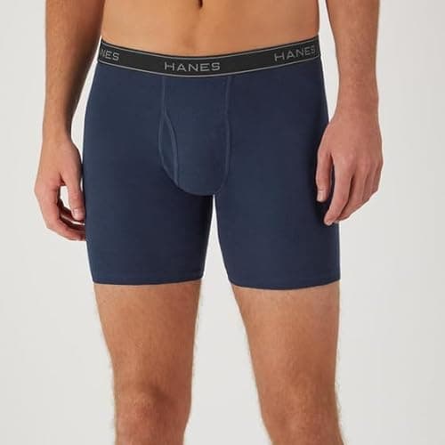 Hanes Men's Boxer Brief Underwear, Cotton Boxer Briefs, Moisture-Wicking, Assorted Solids, 12-Pack — view 3
