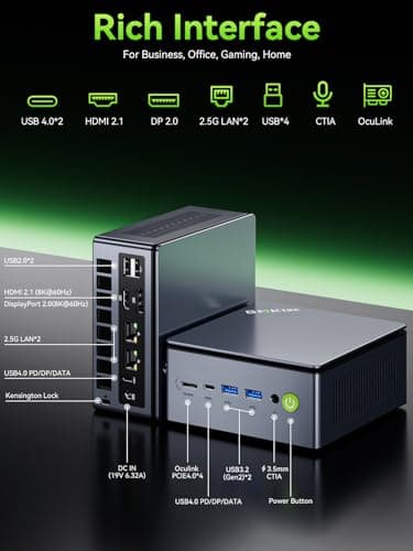 GMKtec Gaming PC Mini Computer, M7 Ultra Ryzen 7 PRO 6850U 32GB DDR5 RAM + 512GB Hard Drive PCle SSD Oculink Dual NIC LAN 2.5G Desktop, Dual USB4, HDMI 2.1, USB-C — view 4