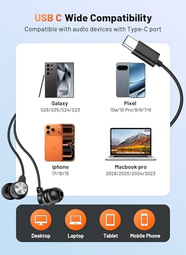 USB C Headphones for iPhone 17/16/15,Wired Earbuds USB C for Galaxy S26 25 — view 4