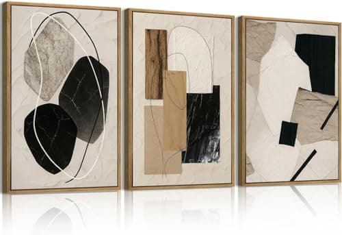 HPNIUB Large Abstract Paintings Framed Neutral Canvas Prints Mid Century Modern Wall Art for Living Room Bedroom Bathroom -24''x36''x3