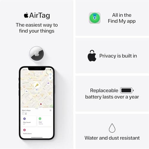 Apple AirTag (1st Generation) - 4 Pack. Keep Track of and find Your Keys, Wallet, Luggage, Backpack, and More. Simple one-tap Set up with iPhone or iPad, Bluetooth — view 5