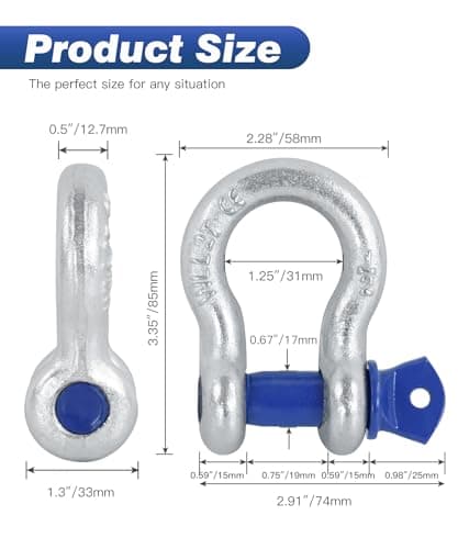 Krytonel 4 Pack 1/2" D Ring Shackle with 9/16" Screw Pin, 26,400 lbs Break Strength Heavy Duty Tow Recovery for Winch Off-Road Jeep Truck ATV UTV — view 2