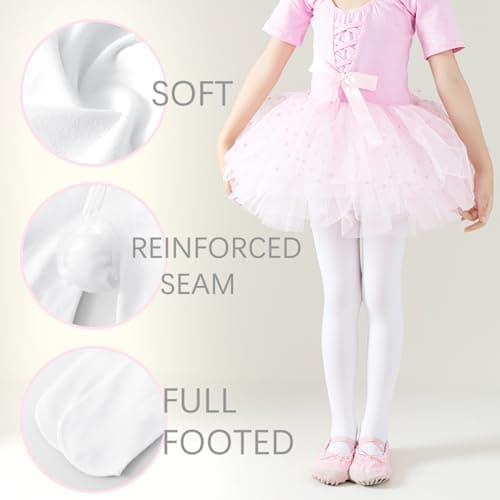 Ballet Tights Girls Dance Tights School Girl Footed Leggings Kids Ultra Soft Pantyhose Stockings 5-8 Years Kids 1 Pack (White) — view 4