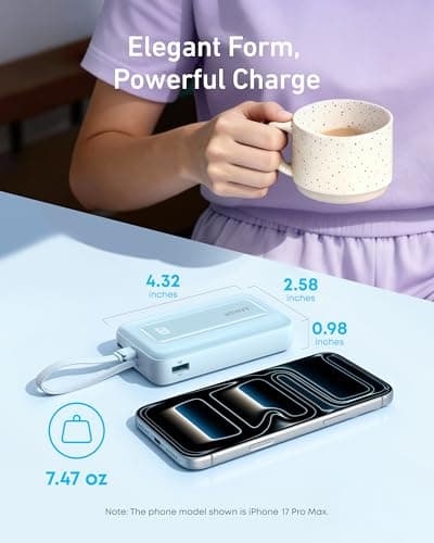Anker Portable Charger, 10,000mAh 30W Power Bank, USB-C in and Out Fast Charging Battery Pack, Travel Essential Phone Power Bank, for iPhone 17/16, Galaxy and More (Black, 10000.00, Milliamp Hours) — view 3