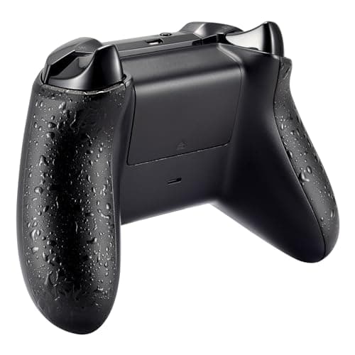 eXtremeRate Textured Black Back Panels, Comfortable Non-Slip Side Rails, 3D Splashing Handles, Game Improvement Replacement Parts for Xbox One X & Xbox One S Controller — view 3