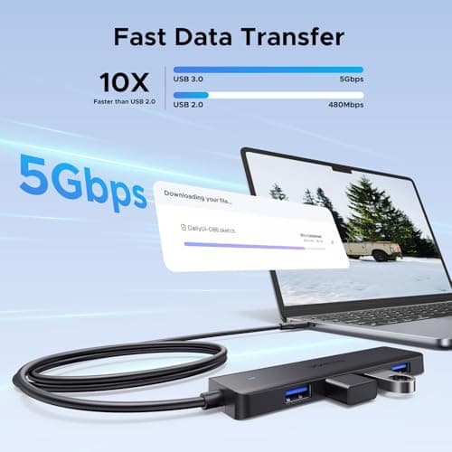 UGREEN USB C Hub, 4 Ports USB A Splitter Ultra-Slim USB Expander for Mouse, Keyboard, Flash Drive, U Disk, Printer Compatible with Laptop, Desktop PC, Xbox, PS5, and More 3.3FT — view 2