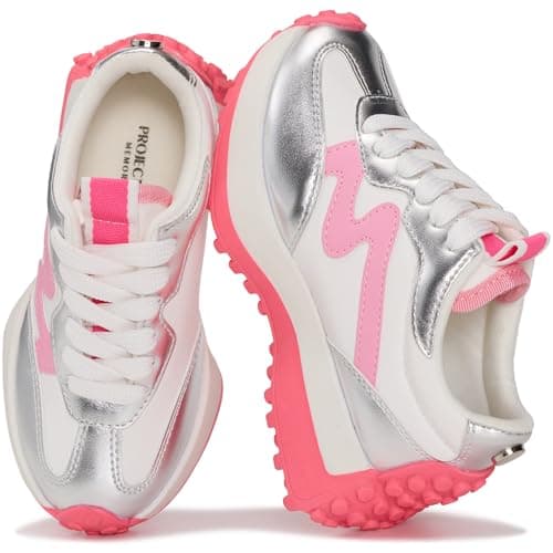 Project Cloud Kid Shoes for Girls - Girls Sneakers with Breathable Upper, Lightweight Design, Memory Foam Insole & Non-Slip Outsole (Lecco_K,PINKCOMBO,2)
