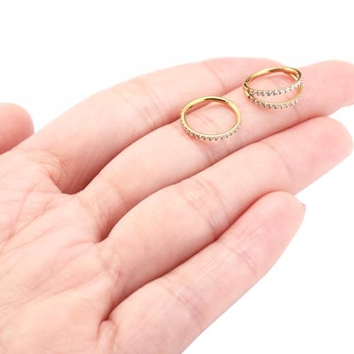 GAGABODY Double Hoop Conch Piercing Jewelry Septum Ring Gold Septum Jewelry Seamless 20 Gauge Nose Ring Hoop 20g Cartilage Earring with CZ Lip Rings 7mm Nose Hoop Surgical Steel Helix Earrings — view 5