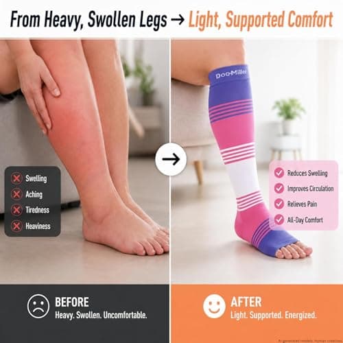 Doc Miller Premium Open Toe Compression Socks Dress Series 1 Pair 20-30mmHg, Toeless Compression Socks Women, Open Toe — view 3