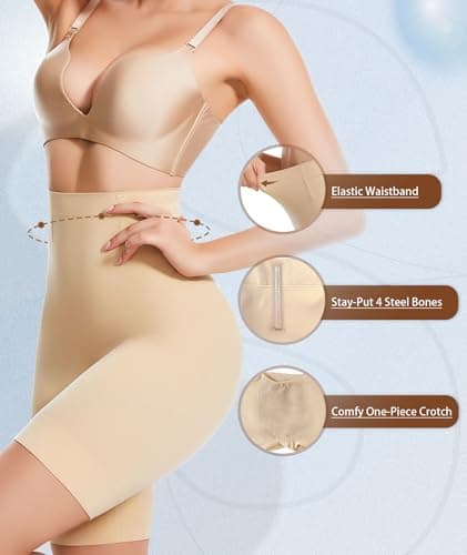 sellto Tummy Control Shapewear Shorts High Waisted Body Shaper Shapewear Underwear Slip Shorts for Under Dresses (CA/US, Alpha, Large, Regular, Regular, Nude) — view 3