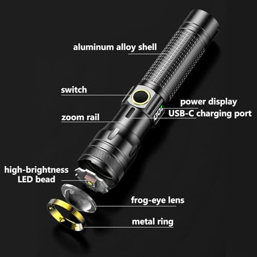 Gotellx Rechargeable LED Flashlights with Digital Power Display, Zoomable High Lumens Bright EDC Flashlight with USB C Charging Port for Home and Outdoor Emergency, Camping Essentials, Survival Gear — view 5