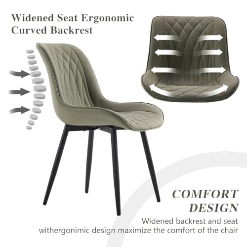 YOUNIKE Dining Chairs Set of 2, Leather Upholstered Dining Room Chairs, Mid Century Modern Armless Kitchen Chair Side Chairs, Suitable for Bedroom Living Room, Load Up to 300 LBS, Olive Green — view 5