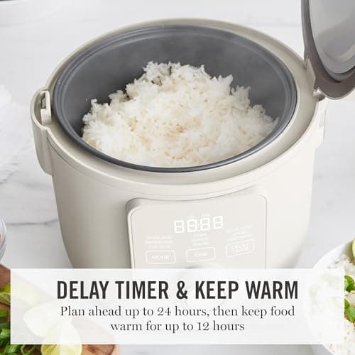 Martha Stewart Rice Cooker, 4 Cup (Uncooked) / 8 Cup (Cooked), Ceramic Non-Stick Removable Pot, Keep Warm, Measure Markings, Steam Basket, Brown & Sushi Rice, Quick Cook, Quinoa, Grains, Oats, Linen Cream — view 7
