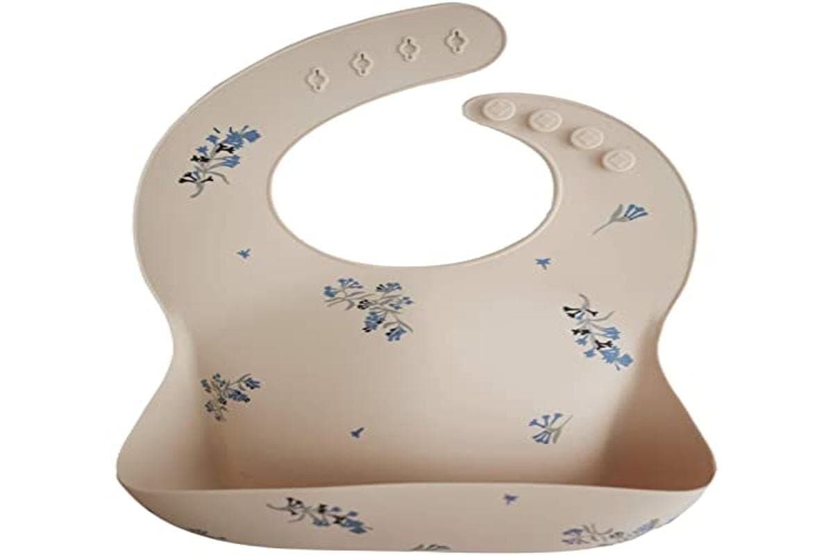 Mushie Baby Silicone Bib | Adjustable Fit Waterproof Bibs | Easy Wipe Baby Feeding Bibs | 4 Adjustable Sizes with Deep Front Pockets | 100% BPA and Phthalate Free — view 4