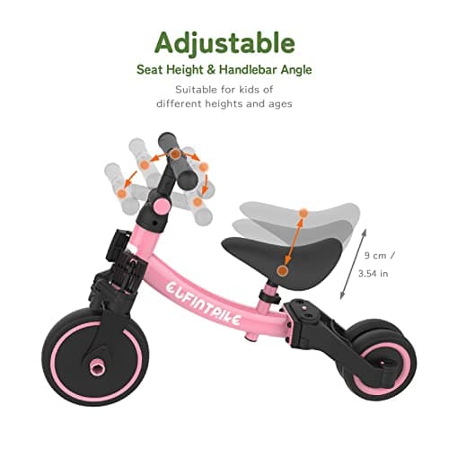 besrey 5 in 1 Toddler Bike for 1 Years to 4 Years Old Kids, Toddler Tricycle Kids Trikes Tricycle, Toys for Boy & Girl, Balance Training, Removable Pedals - Pink — view 2