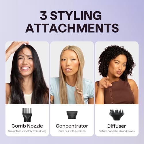Wavytalk Hair Dryer with Diffuser, Blown Away Ionic Hair Dryer for Curly Hair with Comb, 1875W Fast Drying Blow Dryer with Ceramic Technology, 3 Attachments for All Hair Types, Light and Quiet, Black — view 4