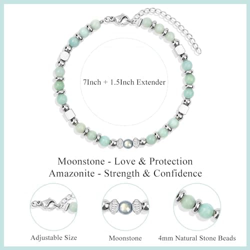 JoycuFF Mom Gifts, Christmas Birthday Gifts for Mom from Daughter Son, Valentines Mothers Day Ideas Present for Mother Mama Amazonite Moonstone Bracelets for Women — view 4