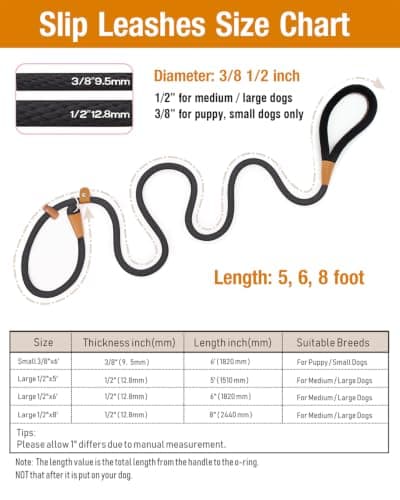 lynxking Dog Leash Slip Lead 5 6 8 FT Dog Training Leash Strong Heavy Duty Rope No Pull Training Lead Leashes for Dogs — view 2