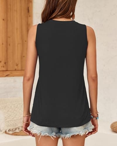 WNEEDU Womens Summer Tank Tops Sleeveless Crewneck Loose Fit Basic Cami 2026 New Casual Shirt Black L