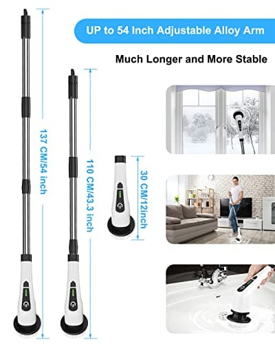 Leebein Electric Spin Scrubber, Cordless Cleaning Brush with 8 Replaceable Brush Heads, Tub and Floor Tile Power Scrubber Dual Speed with Adjustable & Detachable Handle for Bathroom Cleaning — view 2