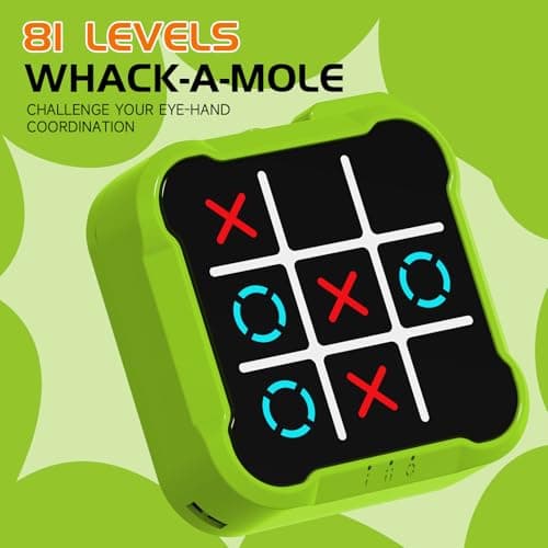 Electronic Tic Tac Toe Game, 4-in-1 Handheld Puzzle Tic Tac Toe Bolt Game, Portable Travel Board Game for Car Ride, Educational Memory Games for Ages 3 for Boys, Green — view 3